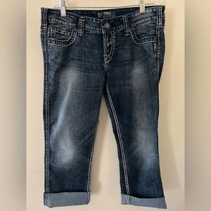 Silver Jeans Twisted Capri Tag Size 30 Blue Heavy Stitch Cropped Women’s Jeans
